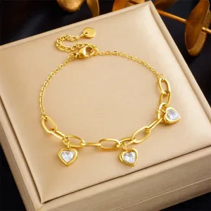Heart Shape 304 Stainless Steel 18K Gold Plated Bracelet