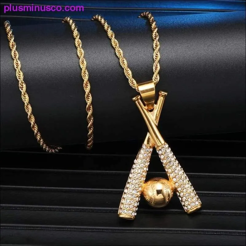 HIP Hop Chain Stainless Steel Baseball Bling Iced Out Gold Color Pendants & Necklaces for Men