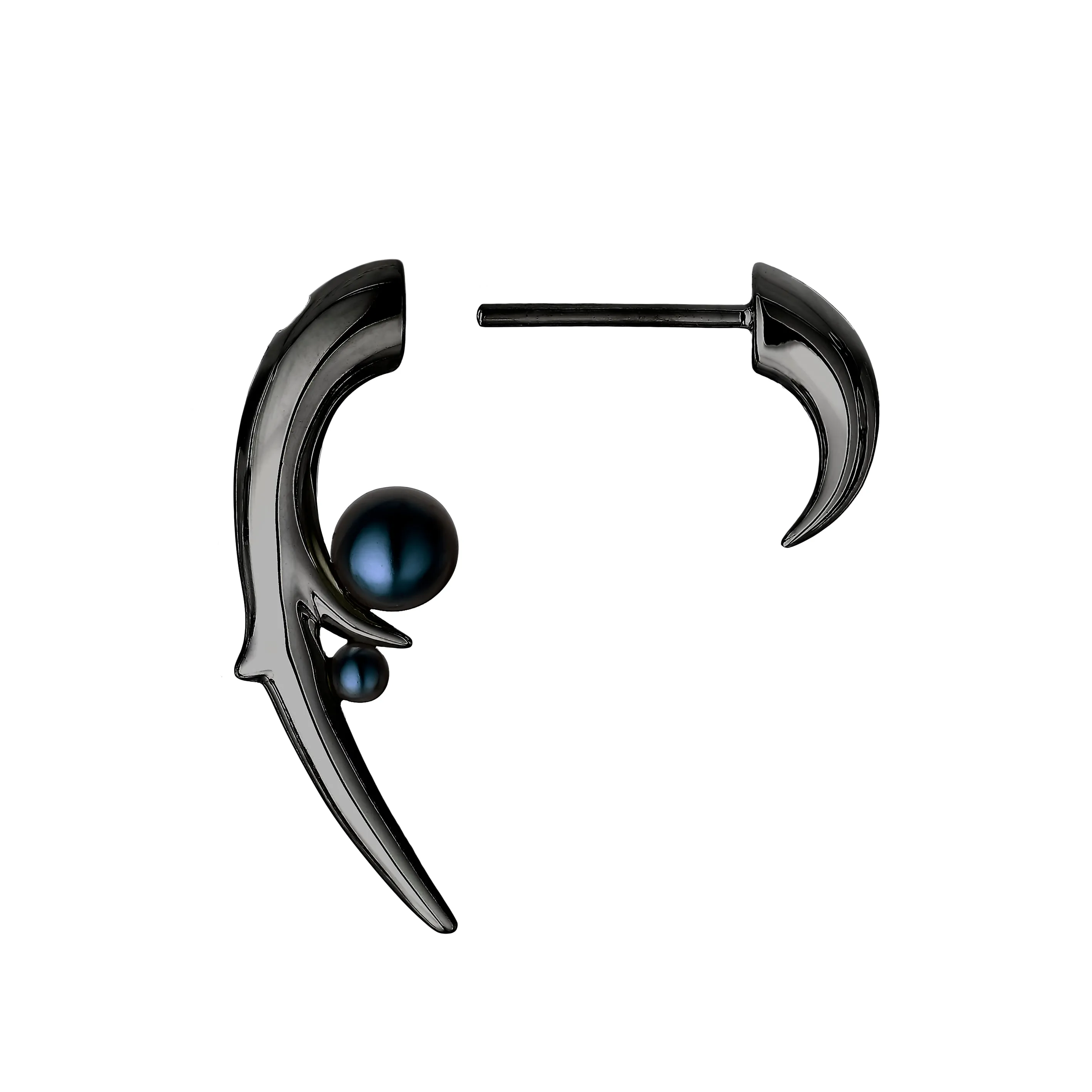 Hooked Pearl Earrings - Black Rhodium & Black Pearl