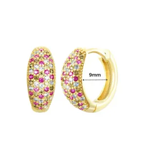 Hot Pink Diamond Dot Curve Huggy Earrings