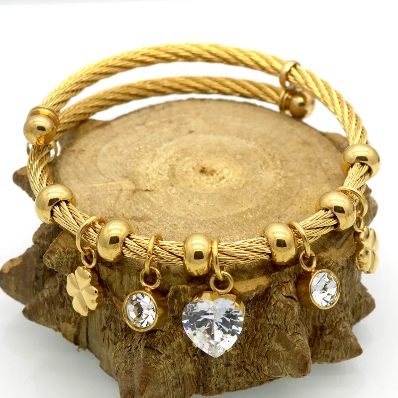 Hot Selling Clover Heart Charm Bracelets & Bangles Gold Bracelets For Women Crystal Bracelet Pulsera Famous Brand Jewellery