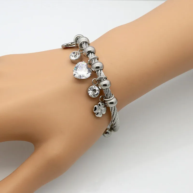 Hot Selling Clover Heart Charm Bracelets & Bangles Gold Bracelets For Women Crystal Bracelet Pulsera Famous Brand Jewellery