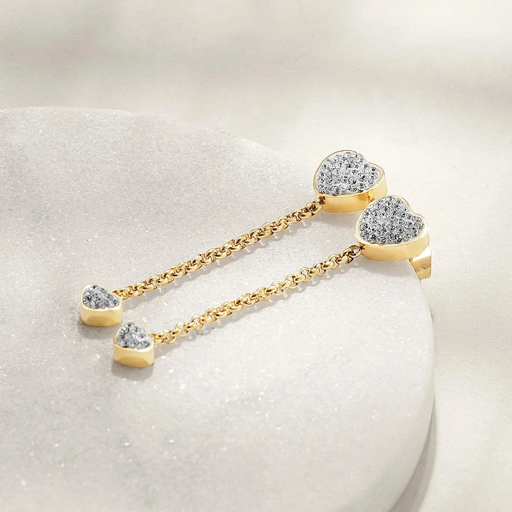 Hypoallergenic Heart Drop Earrings - CZ Pave, Gold & Rose Gold Options for Women