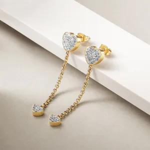 Hypoallergenic Heart Drop Earrings - CZ Pave, Gold & Rose Gold Options for Women