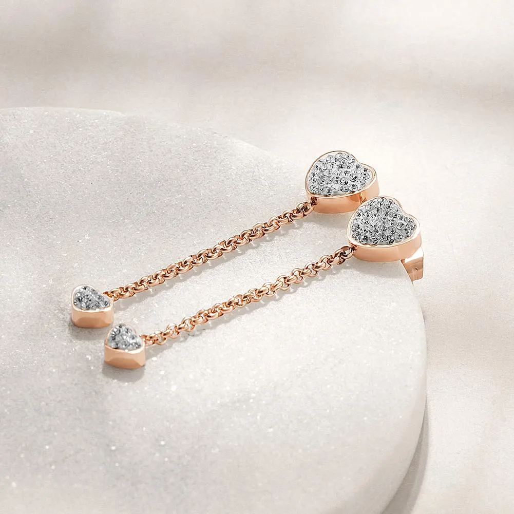 Hypoallergenic Heart Drop Earrings - CZ Pave, Gold & Rose Gold Options for Women