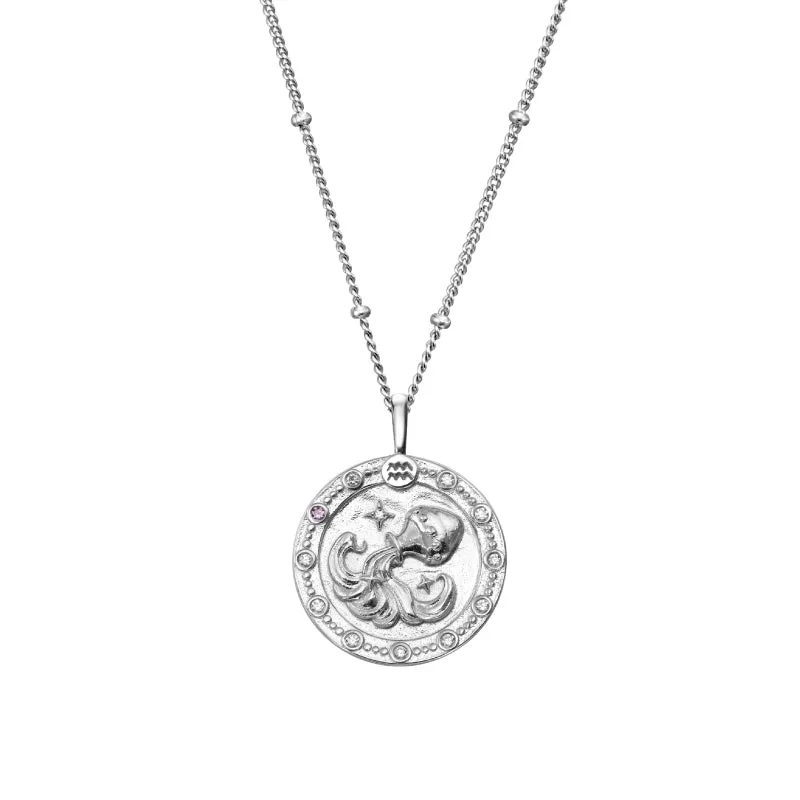 Imprint Zodiac Sign Silver Coin Necklace