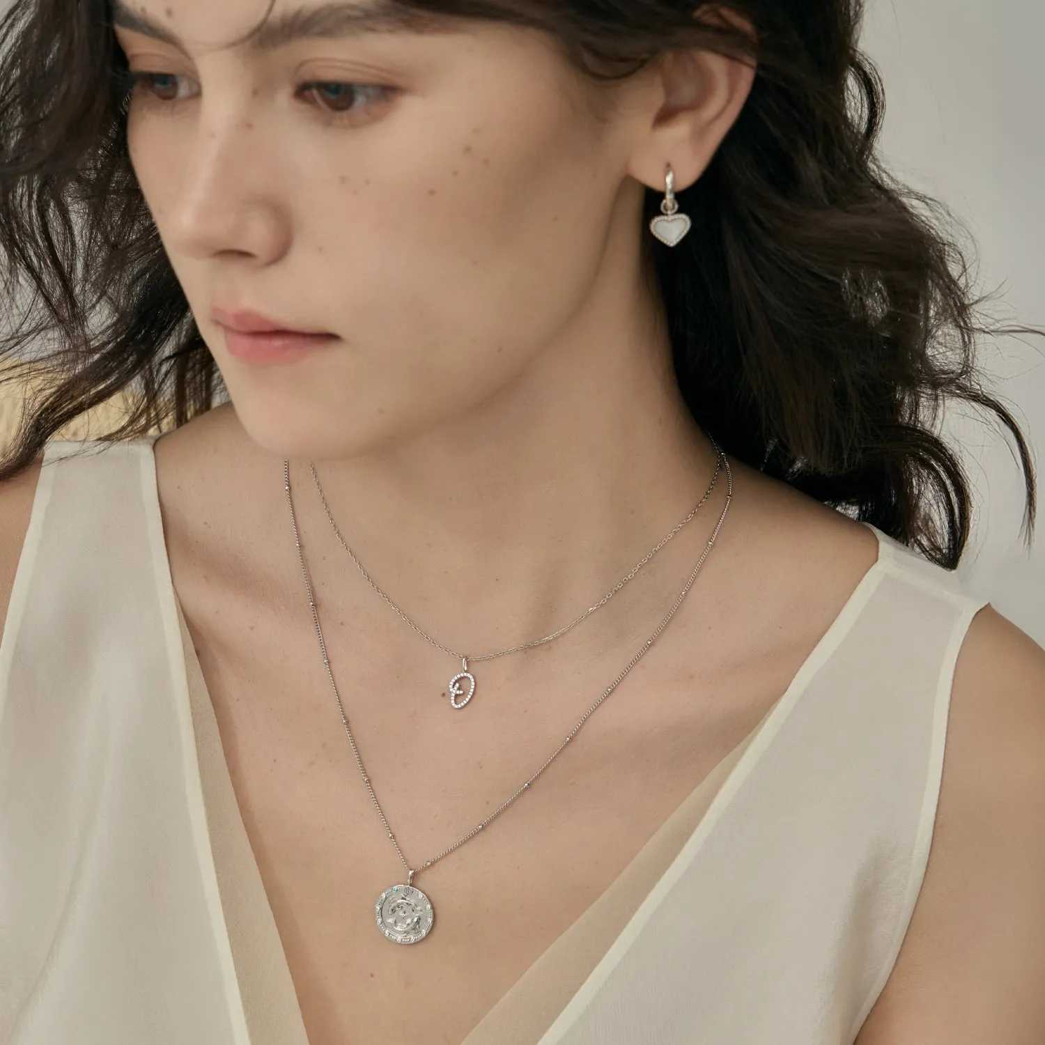 Imprint Zodiac Sign Silver Coin Necklace