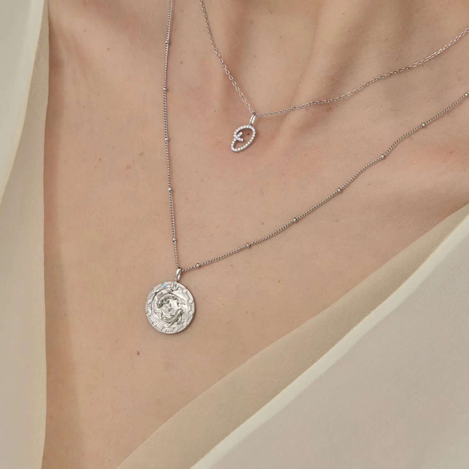 Imprint Zodiac Sign Silver Coin Necklace
