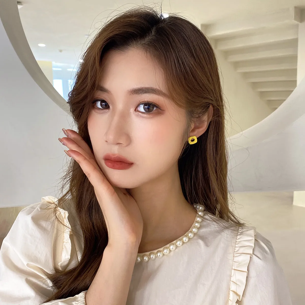 ins Style Contrast Color Hollow Geometric Earrings