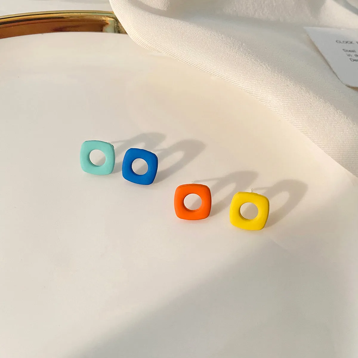 ins Style Contrast Color Hollow Geometric Earrings