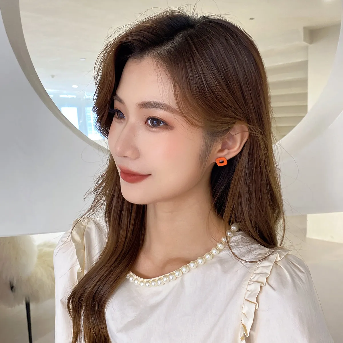 ins Style Contrast Color Hollow Geometric Earrings