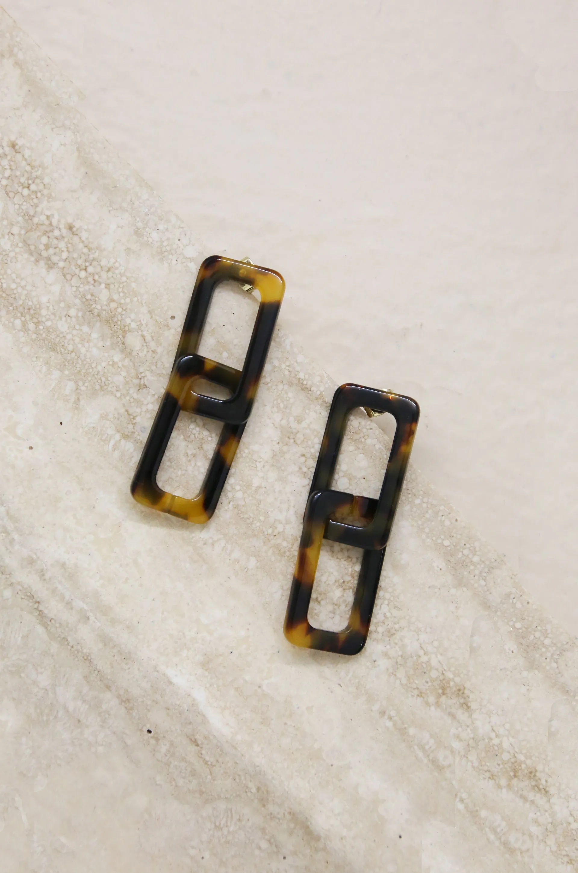 Interlocking Tortoise Resin Rectangle Earrings