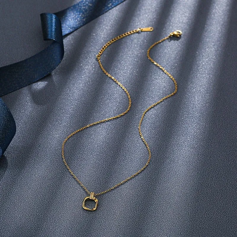 Irregular Square Pendant and Micro-inlaid Zircon Necklace