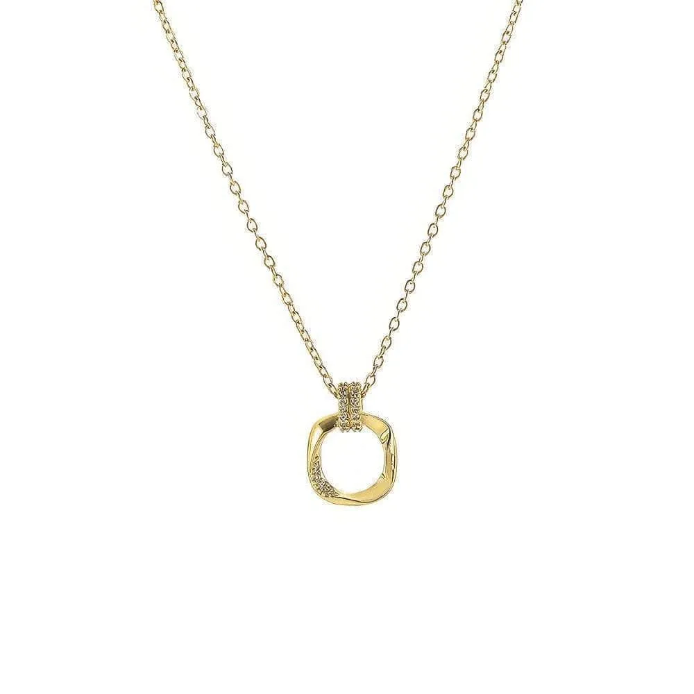 Irregular Square Pendant and Micro-inlaid Zircon Necklace