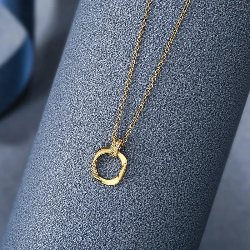 Irregular Square Pendant and Micro-inlaid Zircon Necklace