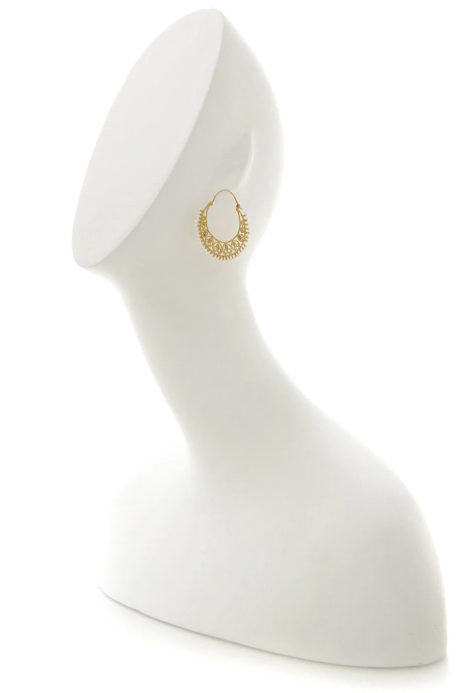ISHARYA MOON BALI Heart Filigree Hoop Pearl Earrings