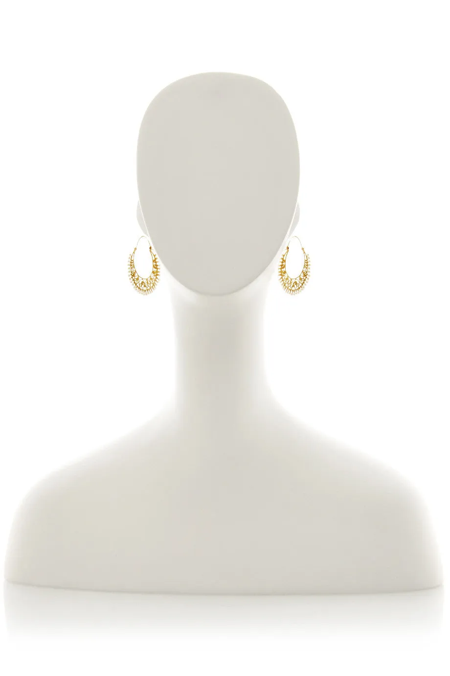 ISHARYA MOON BALI Heart Filigree Hoop Pearl Earrings