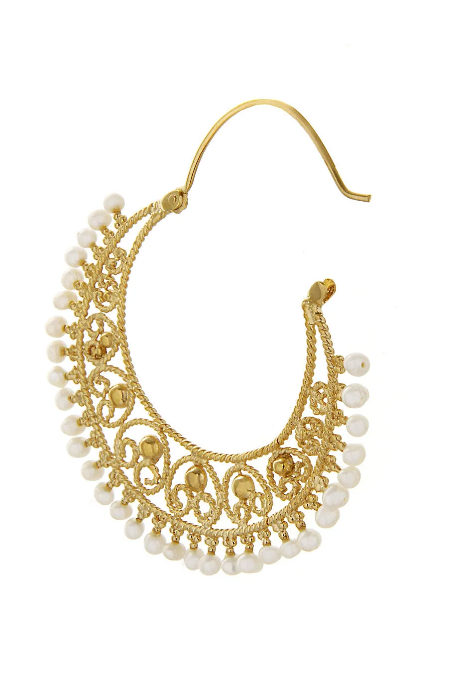 ISHARYA MOON BALI Heart Filigree Hoop Pearl Earrings