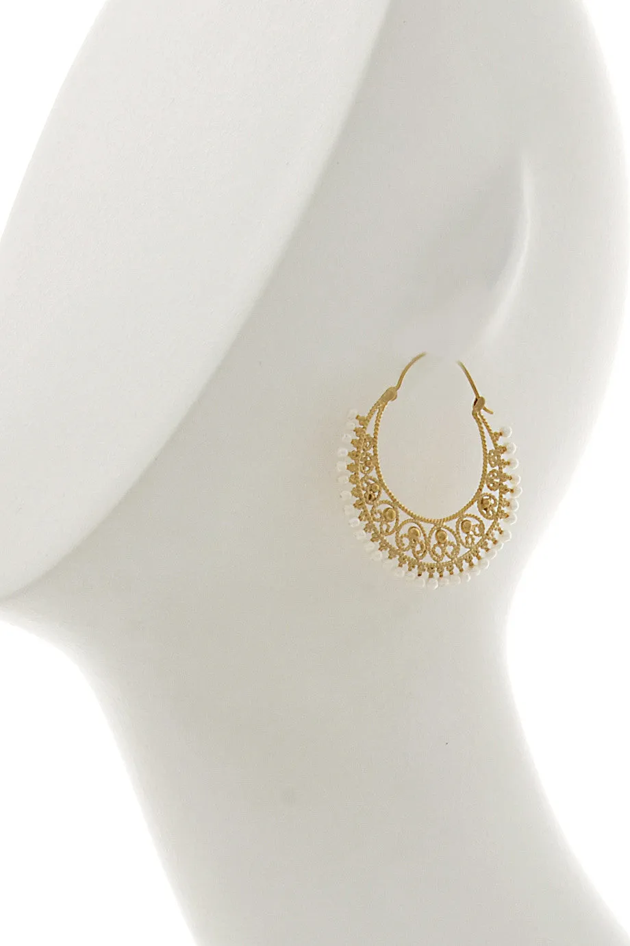ISHARYA MOON BALI Heart Filigree Hoop Pearl Earrings