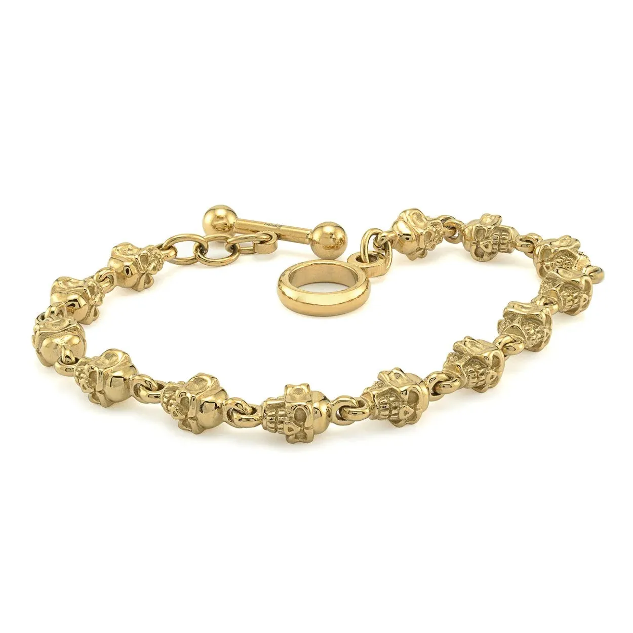 Italgem Stainless Steel Gold Plated Polished Skull Heads Bracelet
