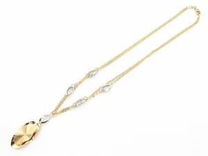 Italian 14k Two Tone Gold Oval Charm Chain Statement Necklace Double Rolo 17"