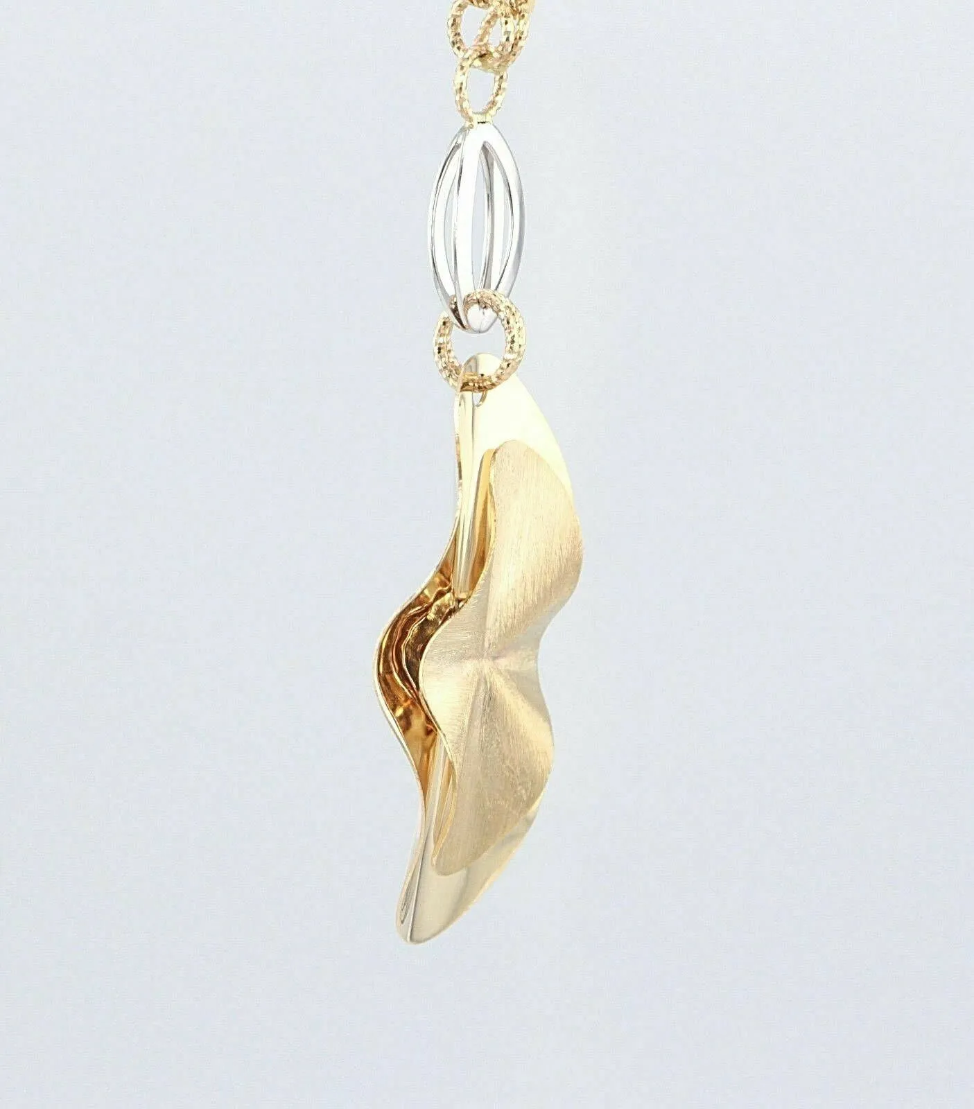 Italian 14k Two Tone Gold Oval Charm Chain Statement Necklace Double Rolo 17"