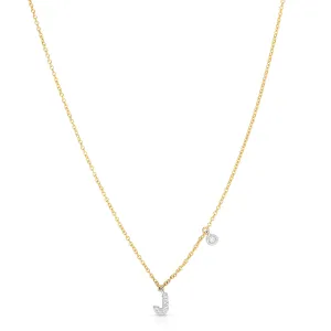 J Initial Necklace with Bezel Set Diamond