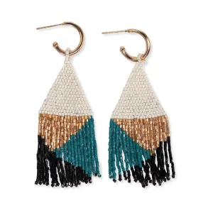 James Mini Gold Hoop Beaded Geo Fringe Earrings {teal   black   gold}
