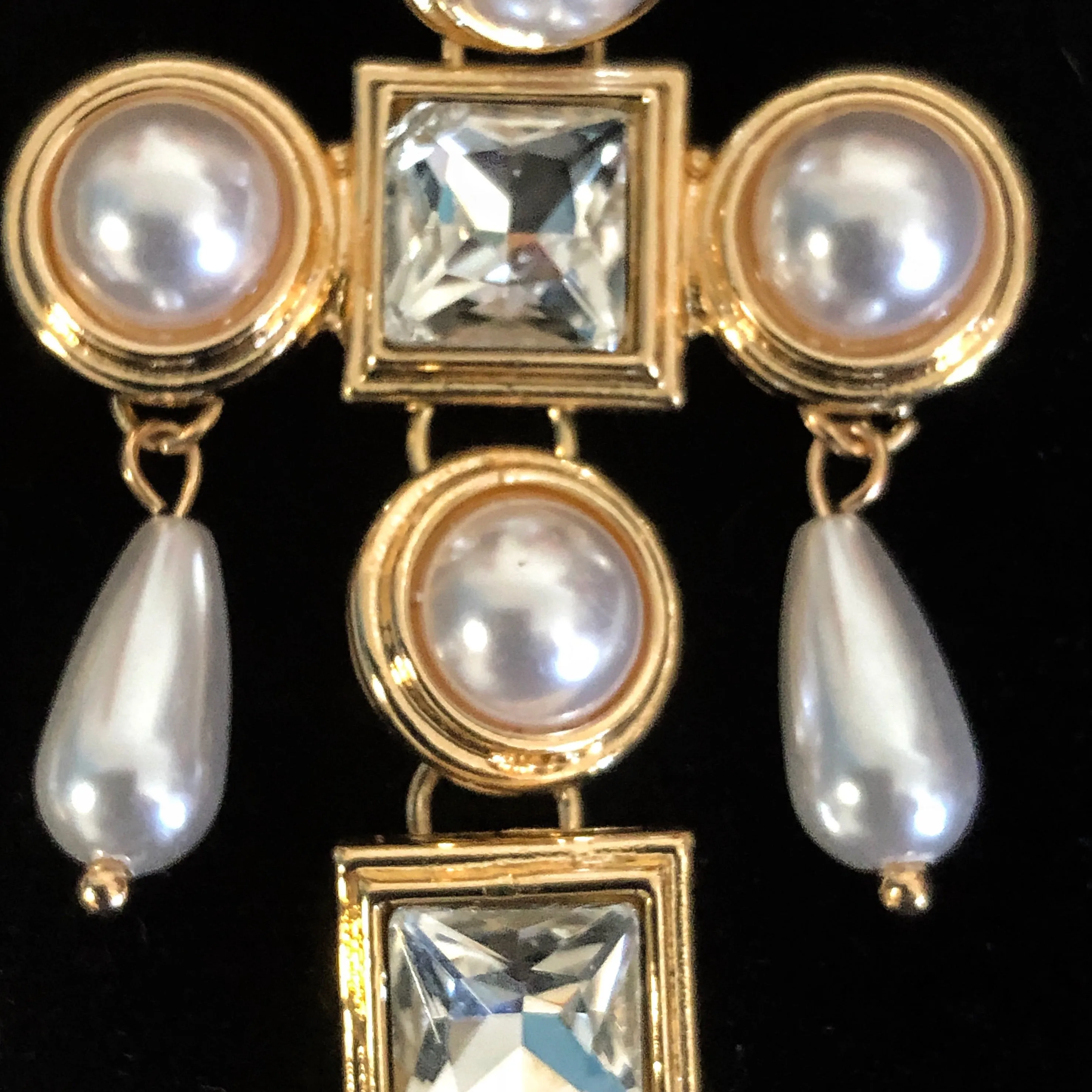 JEWEL CROSS EARRINGS WITH PEARL DANGLES
