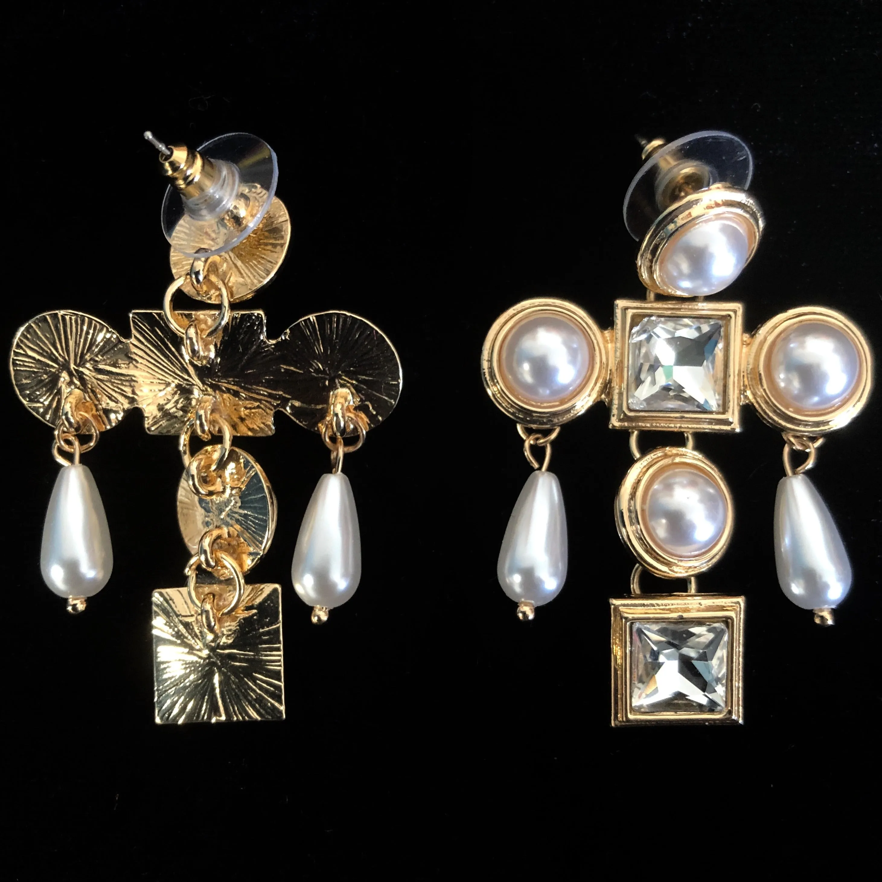 JEWEL CROSS EARRINGS WITH PEARL DANGLES
