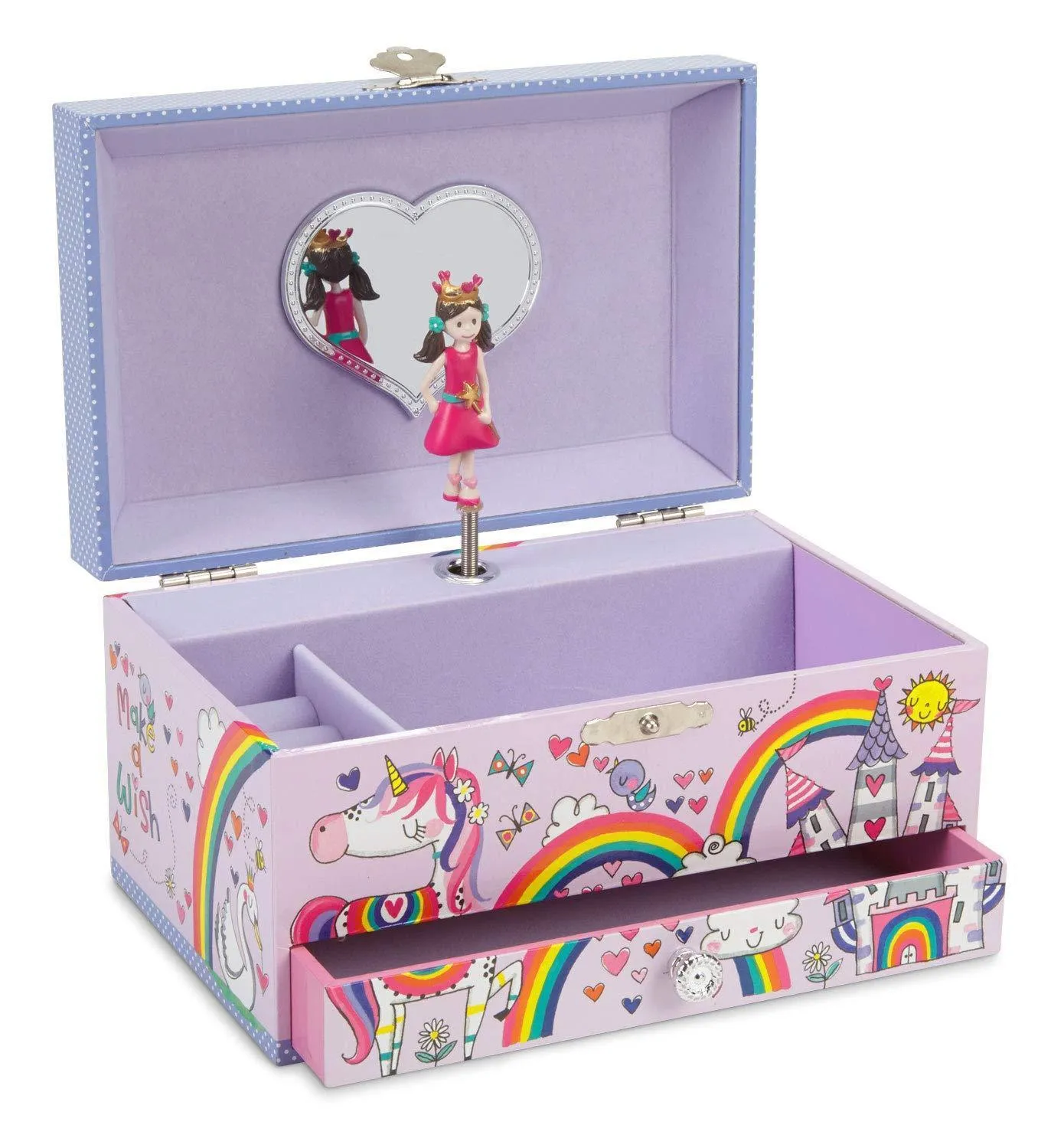 JewelKeeper Girl's Musical Jewelry Storage Box Pullout Drawer, Rainbow Unicorn Design, The Unicorn Tune