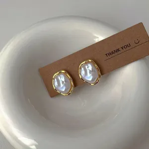Kawaii Geometric Round Pearl Earrings ✨🌷 Cute Minimalist Jewelry for Trendsetting Women! 🎀