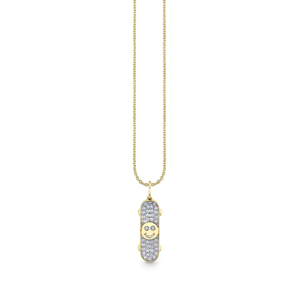 Kids Collection Gold & Diamond Happy Face Skateboard Necklace