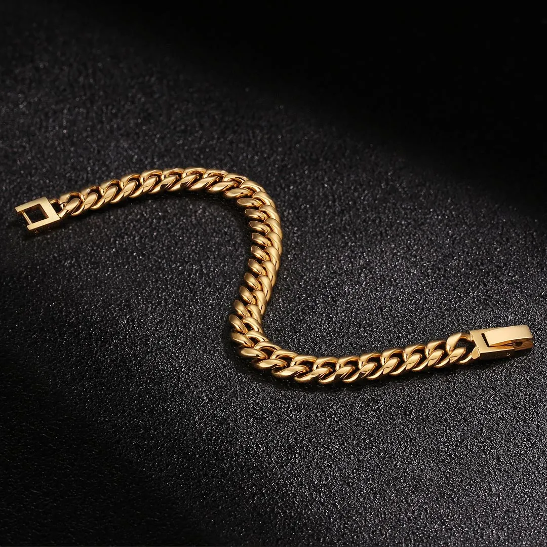 KRKC&CO KEEP REAL KEEP CHAMPION 8mm Mens Miami Cuban Link Chain and Bracelet Set in 18K Gold
