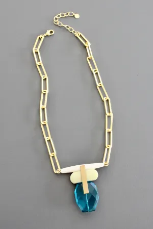 KYL718 capri blue and lemon jade necklace