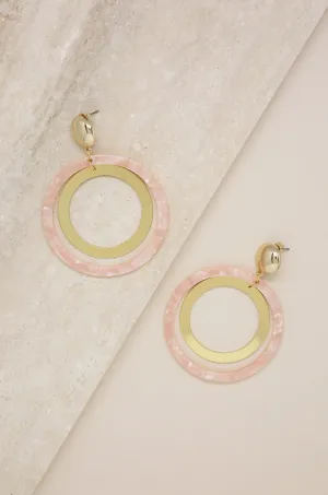Large Pink Resin Circle & 18k Gold Plated Hoop Earrings