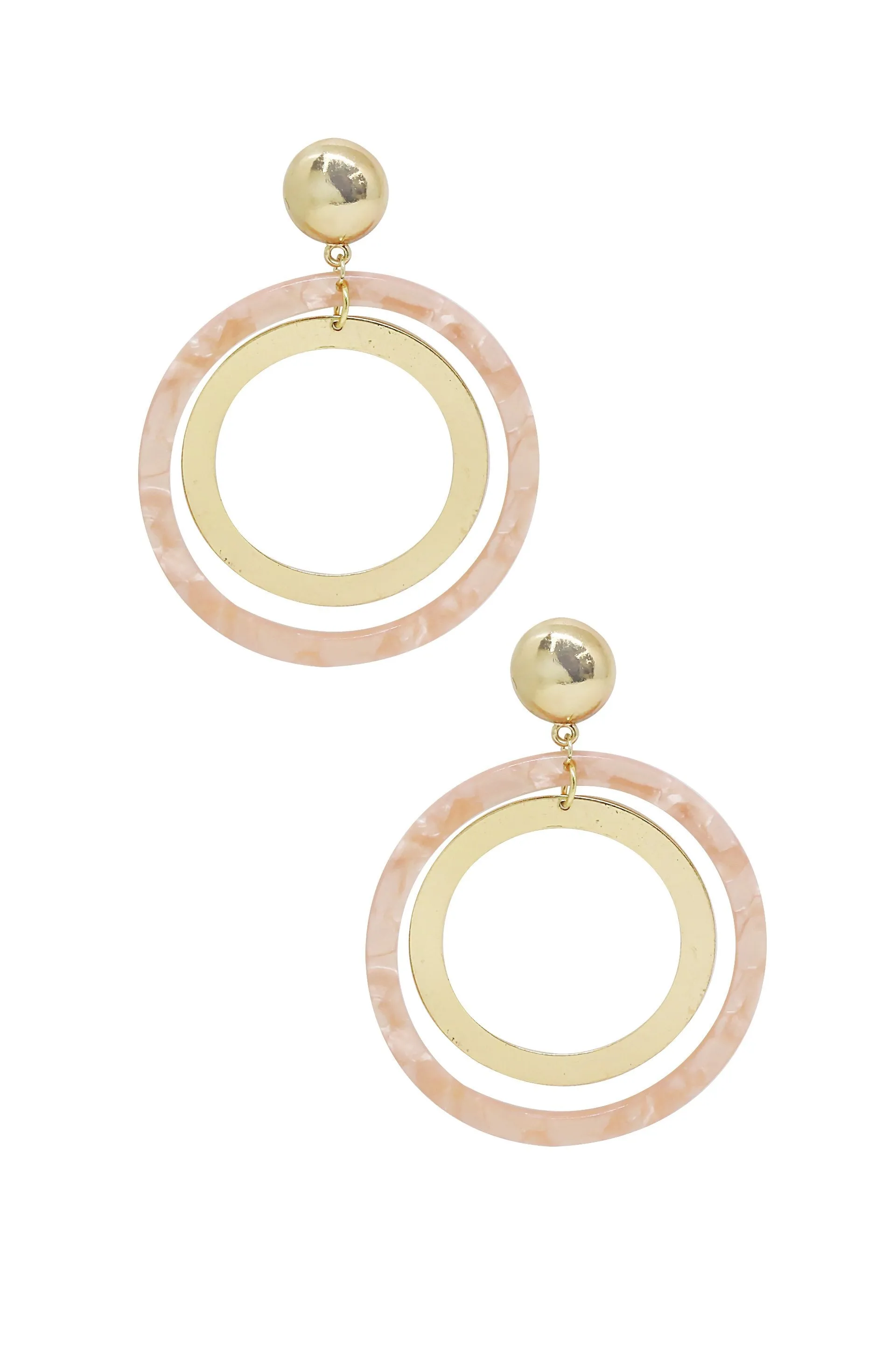 Large Pink Resin Circle & 18k Gold Plated Hoop Earrings