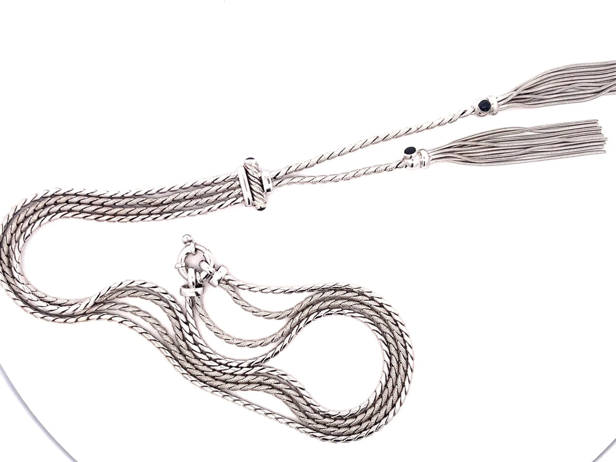 Lariette Tassle Necklace with Blue Sapphires in 14k White Gold
