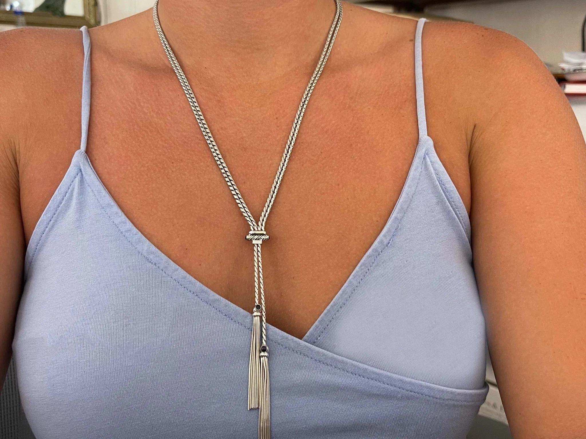 Lariette Tassle Necklace with Blue Sapphires in 14k White Gold