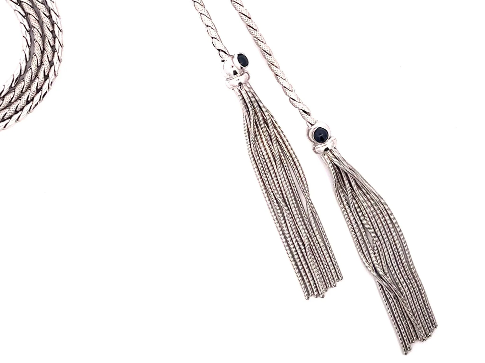 Lariette Tassle Necklace with Blue Sapphires in 14k White Gold