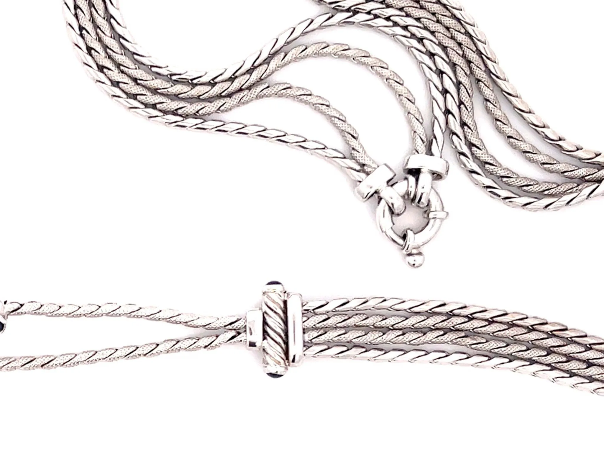 Lariette Tassle Necklace with Blue Sapphires in 14k White Gold