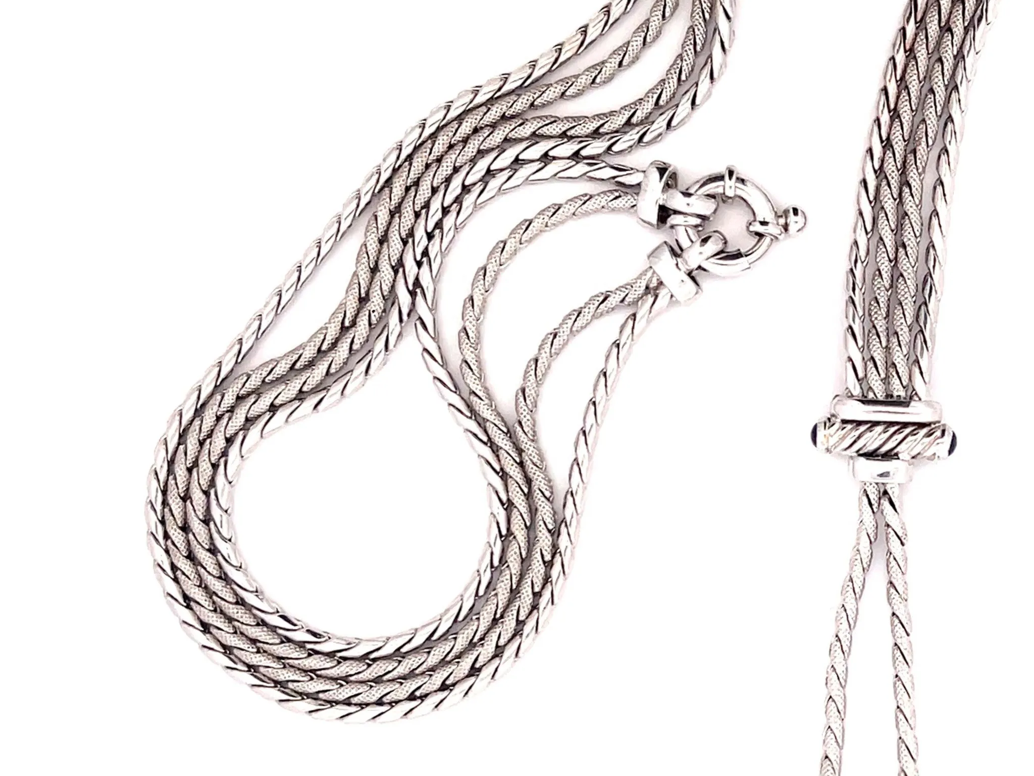 Lariette Tassle Necklace with Blue Sapphires in 14k White Gold