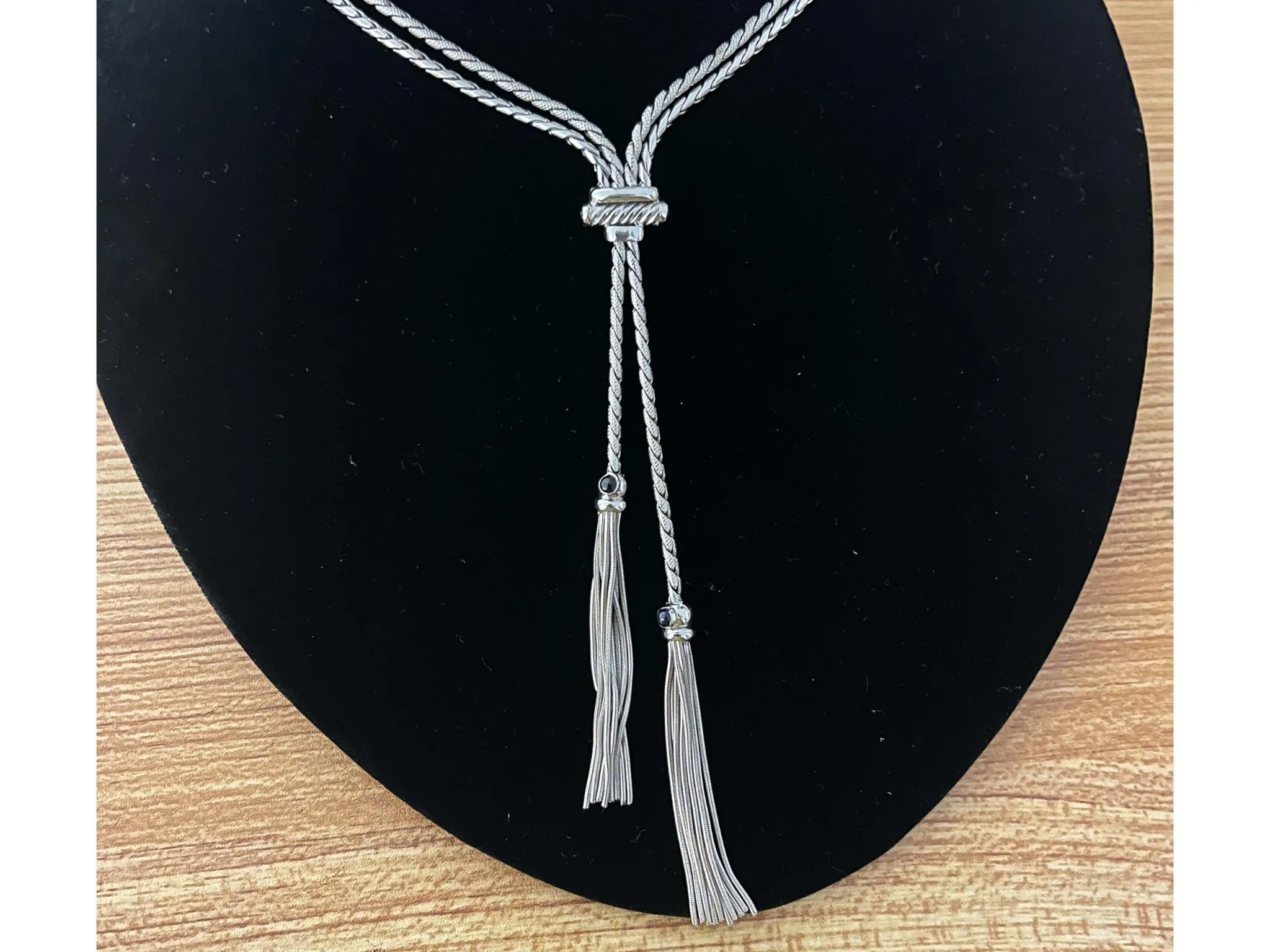 Lariette Tassle Necklace with Blue Sapphires in 14k White Gold