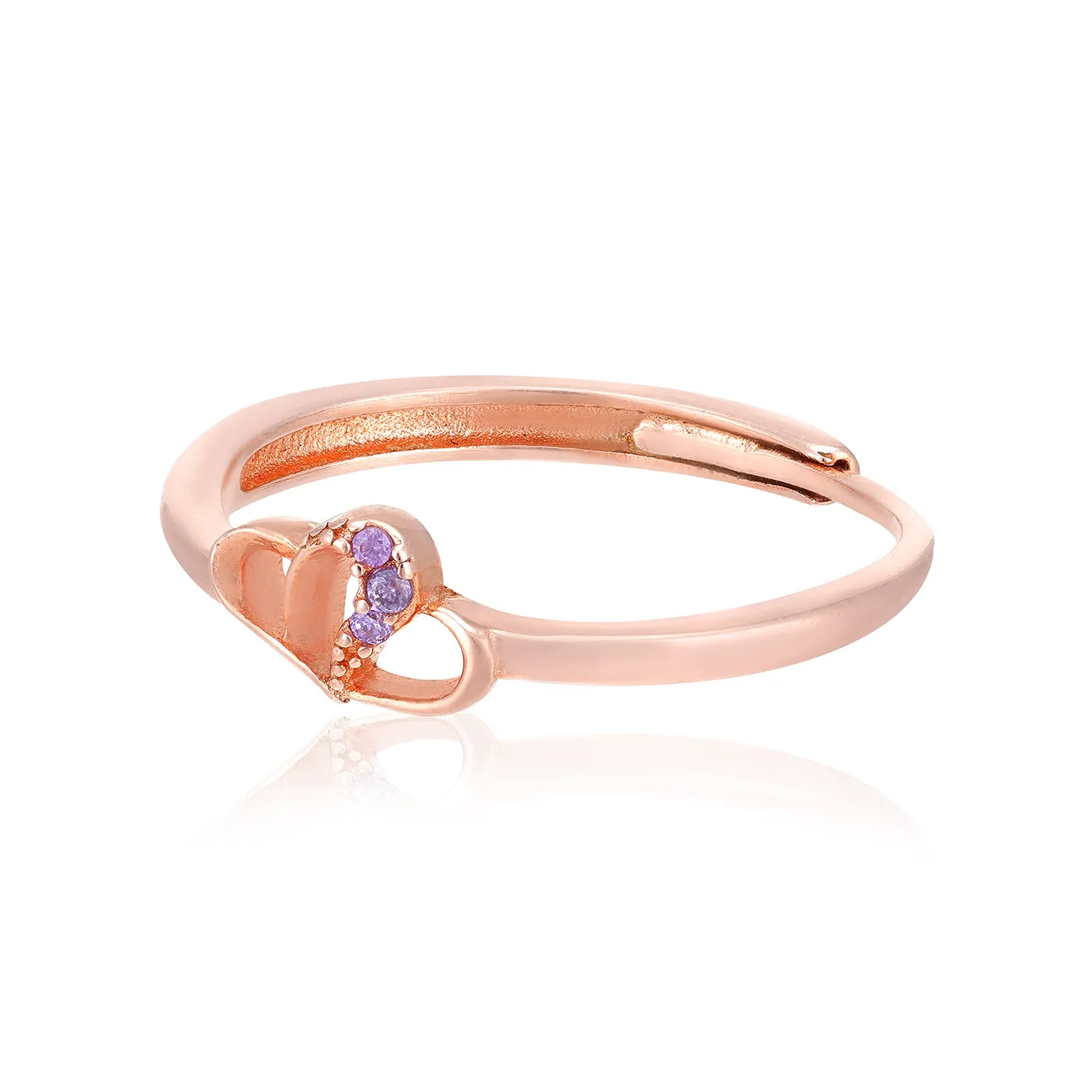 Layered Heart Rose Gold Plated 925 Purple Stone Rings