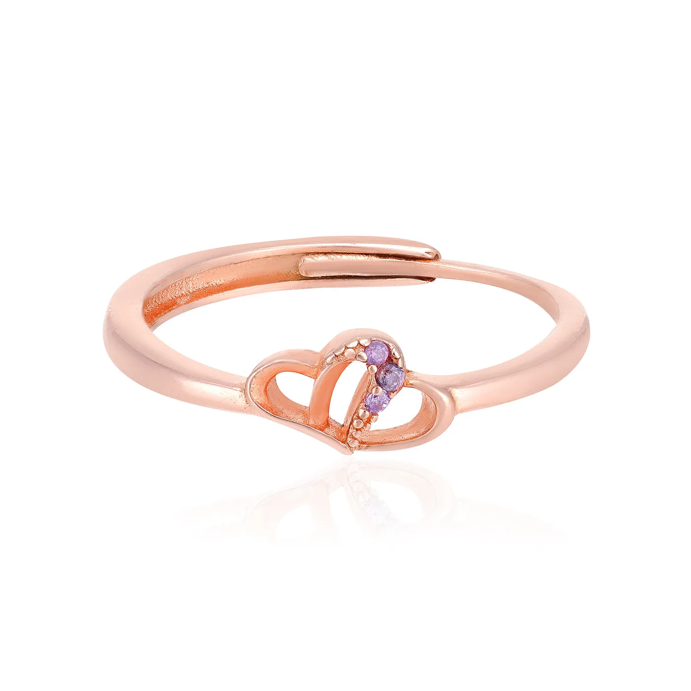 Layered Heart Rose Gold Plated 925 Purple Stone Rings