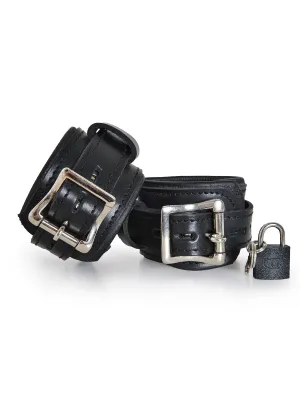 Leather Deluxe Padlock Wrist Cuffs
