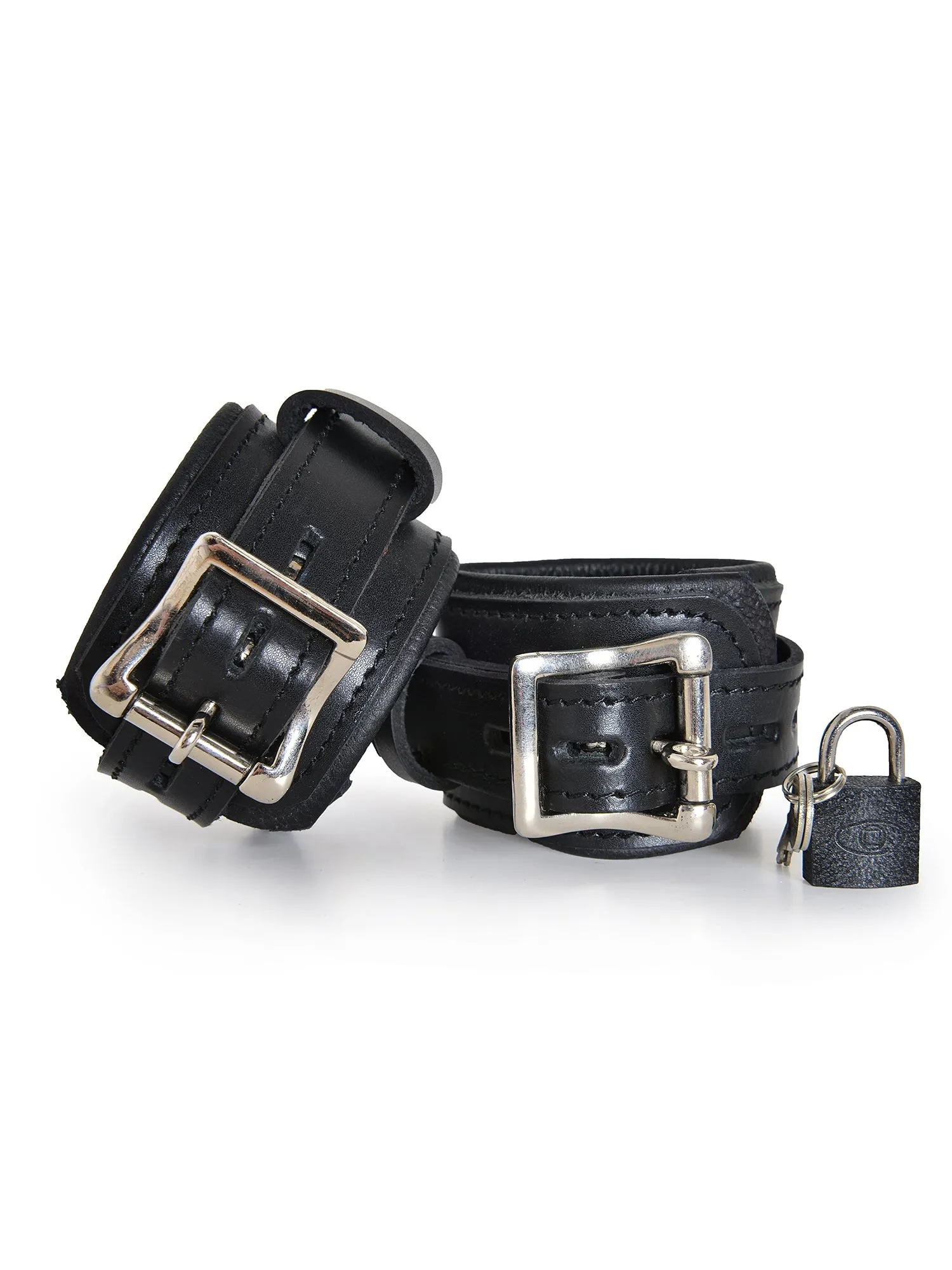 Leather Deluxe Padlock Wrist Cuffs