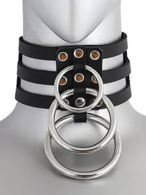 Leather Strap Collar with 3 Metal O-Rings