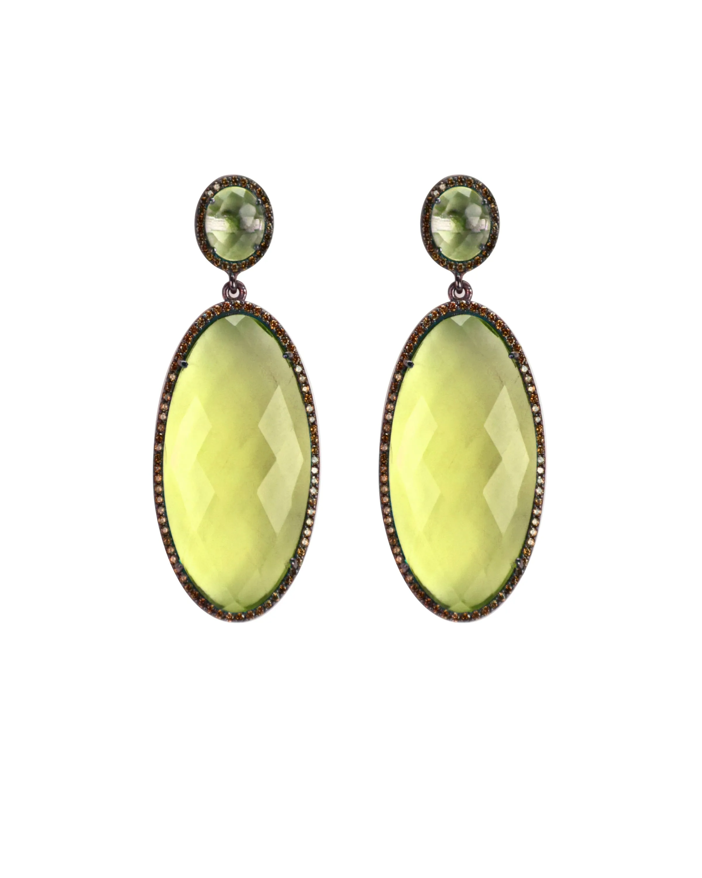 Lemon Quartz Oval Drop Earrings