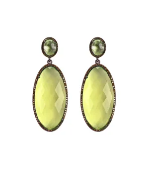 Lemon Quartz Oval Drop Earrings